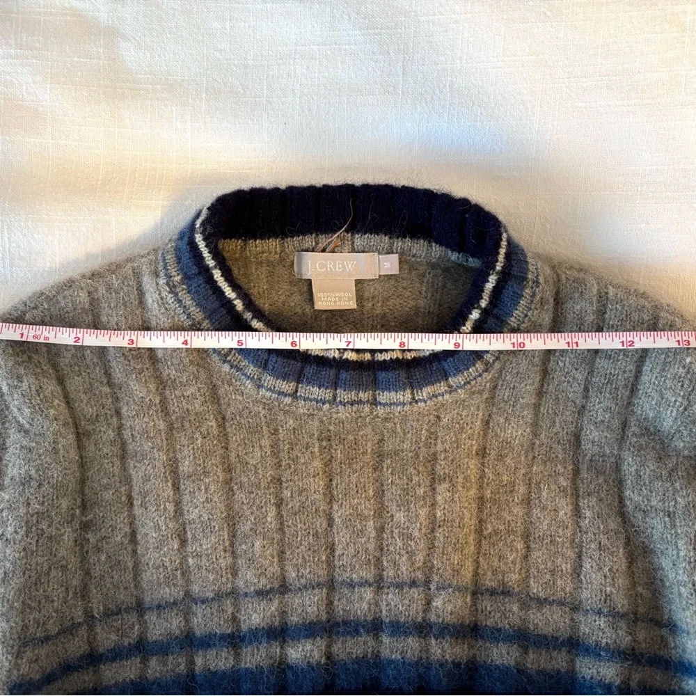 J. Crew Gray and Navy Striped Sweater SZ M 100% Wool